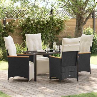 vidaXL Conjunto De Comedor De Jard&iacute;n Con Coj&iacute;n 5 Pcs Negro Polirat&aacute;n Vidaxl