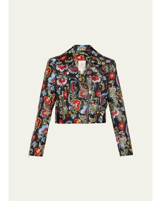Cinq &agrave; Sept Genevive Floral-Embroidered Biker Jacket