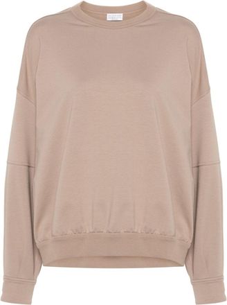 Brunello Cucinelli Monili-chain sweatshirt - women - Eco Brass/Elastane/Cotton - M - Brown