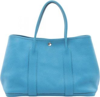 Herm&egrave;s Blue Negonda Leather Leather Handbag Tote Bag (Pre-Owned)