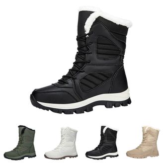 Generic High Top Boots for Women Winter Thickened Warm Comfortable Boots Ladies Lace-Up with Fur Lined Wear-Resistant Non Slip Outdoor Hiking Mountaineering S