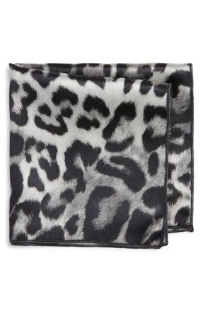 Clifton Wilson Leopard Print Silk Pocket Square in Black at Nordstrom