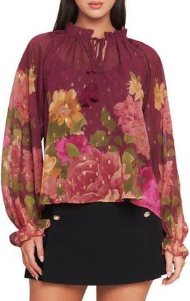Flying Tomato Print Tie Neck Top in Burgundy at Nordstrom Rack, Size Medium