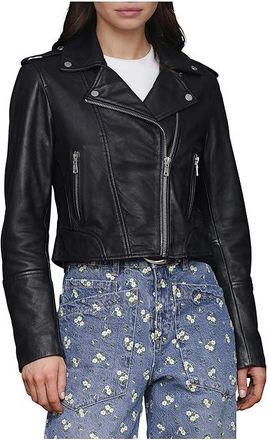 Avec Les Filles Leather Biker Jacket Womens Jacket Black : LG