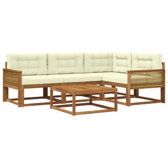 vidaXL Conjunto De Sof&aacute;s De Exterior Con Coj&iacute;n 5 Pcs Natural Y Crema Vidaxl