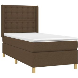 vidaXL Cama Box Spring Colch&oacute;n Y Luces Led Tela Marr&oacute;n Oscuro 90x190cm
