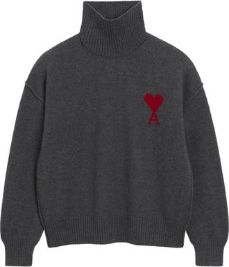 Ami Truien & Vesten, Heren, Grijs, XL, Wol, Ami de Coeur Funnel Neck Sweater