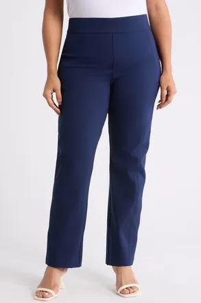 Spanx SPANXsupersmooth PerfectFit Ponte Slim Straight Leg Pants in Timeless Navy at Nordstrom, Size 3X