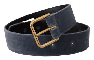 Dolce & Gabbana Womens Navy Blue Velvet Gold Metal Logo Waist Buckle Belt