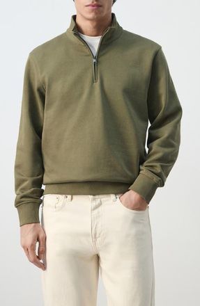 Mango Quarter Zip Pullover in Dark Green at Nordstrom, Size X-Large