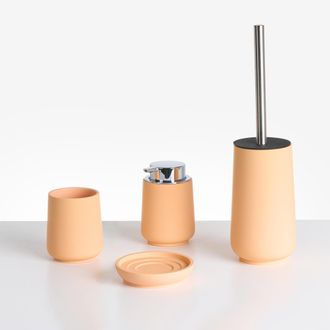 Beliani Beliani - Conjunto De 4 Accesorios De Ba&ntilde;o Jabonera Dispensador De Jab&oacute;n Escobilla Para El Inodoro Vaso Naranja Suches