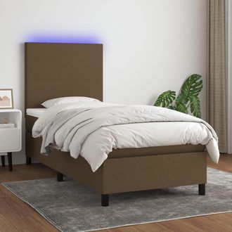 vidaXL Vidaxl - Cama Box Spring Colch&oacute;n Y Luces Led Tela Marr&oacute;n Oscuro 90x190cm