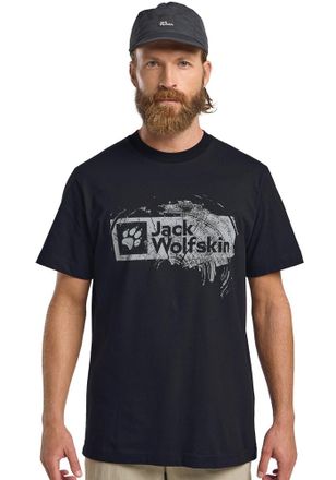Jack Wolfskin T-Shirt JACK WOLFSKIN BRAND T M, Herren, Gr. XL (54/56), blau (wood, schwarznavy), Obermaterial: 100% Baumwolle, Shirts T-Shirt