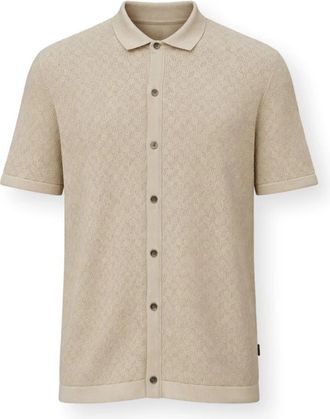 HUGO BOSS H-Nappo 50560494 Shirt - Heren - Korte mouwen Overhemden - Beige - L - Katoen - Overhemden