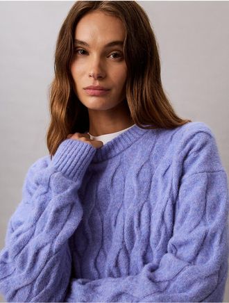 Calvin Klein Womens Wool Blend Cable Knit Sweater - Purple - XS
