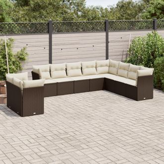 vidaXL Set De Sof&aacute;s De Jard&iacute;n 10 Pzas Y Cojines Rat&aacute;n Sint&eacute;tico Marr&oacute;n Vidaxl