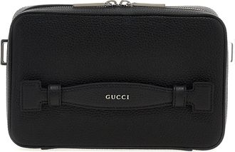 Gucci Logo Leather Shoulder Strap Crossbody Bags Black