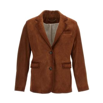Golden Goose Single-breasted suede leather jacket - female - Golden Goose - Blazers - Brown - M - Jackets