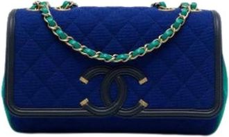 Chanel Pre-owned CC Filigree Flap - Dames - Vintage Schoudertas - Blauw - ONE Size - Katoen - Vintage
