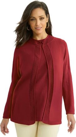 Jessica London Crochet Trim Cardigan in Rich Burgundy at Nordstrom, Size Small