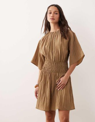 & Other Stories Vestito in cotone e nylon beige con vita arricciata-Nero