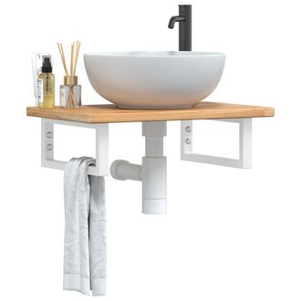 Berkfield Home Basin Shelf Wall Mounted Steel & Solid Wood Oak in Brown