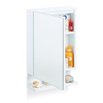 Relaxdays Armario Para Ba&ntilde;o Con Espejo, Una Puerta, Con Enchufe, Mueble Para Pared, Blanco, 55 X 35 X 12 Cm - Relaxdays