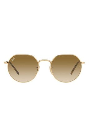 Ray-Ban Jack 53mm Round Sunglasses in Arista /Clear Gradient Brown at Nordstrom