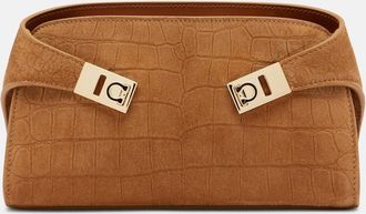 Ferragamo Hug Mini croc-effect suede clutch