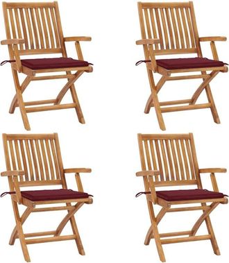 vidaXL Vidaxl - Sillas De Jard&iacute;n Plegables 4 Uds Madera Maciza Teca Con Cojines