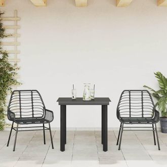 Berkfield Home Beautiful 3 Piece Garden Dining Set Black Poly Rattan Glass