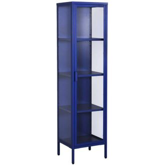 Sweeek Sideboard, steel and tempered glass display cabinet with 1 door Blue 40x35x160 cm - Arkansas