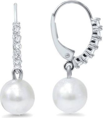 Pompeii3 1/4ct Diamond Dangle Lever back Hoops & Pearl Earrings 14K White Gold