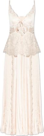 Self Portrait Maxi Dresses, female, Pink, Size: S Pleated Dress With Lace Inserts