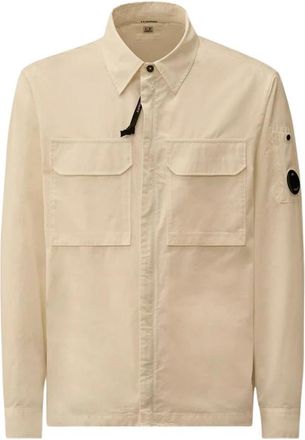 C.P. Company Gabardine Zipped Lens Overshirt - Heren - Zomerjassen - Wit - M - Katoen - Jassen
