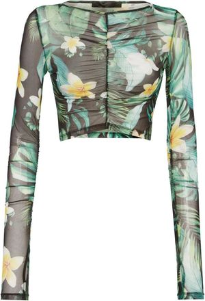 Philipp Plein T-Shirt Ronde Hals Hawaii - Dames - Longsleeves - Groen - 2XL - Tule - Tops