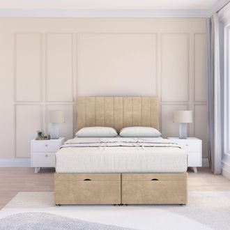 Sloomy Kansas Coniston Fabric Ottoman Bed End Opening With Sprung Memory Mattress & 26 Inch strut Headboard in Cream | Size: Double