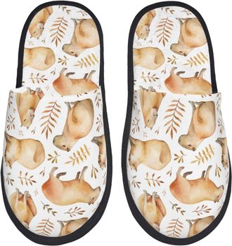 Generic Cotton Slippers Capybara Leaves Print Fluffy Sliders Lightweight Slippers For Big Kid Bedroom Adult L