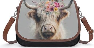 Generic Highland Cow with Flowers Fashion Womens Crossbody Bags Novelty Handbag Shoulder Bag Purse