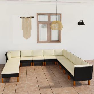 vidaXL Set De Muebles De Jard&iacute;n 12 Pzas Y Cojines Rat&aacute;n Sint&eacute;tico Negro Vidaxl