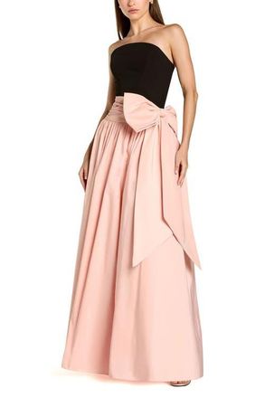 Mac Duggal Crepe and Faille Strapless Gown With Bow Detail in Black Blush at Nordstrom, Size 16
