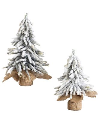 Nearly Natural Set Of 2 10In & 13In Artificial Mini Flocked Christmas Tree With Burlap Base