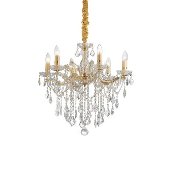 Netlighting Florian 6 Light Crystal Chandelier Gold Finish E14