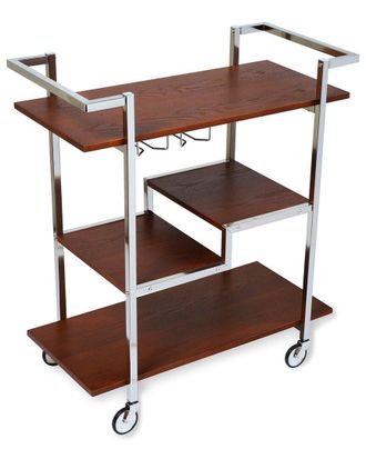 Viski Harrison Stainless Steel & Wood Bar Cart