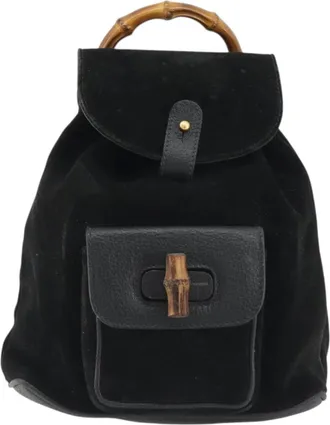 Gucci Gucci Bamboo Daim Black Suede Backpack Bag (Pre-Owned)