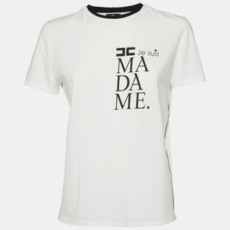 Elisabetta Franchi White Printed Cotton Crew Neck T-Shirt