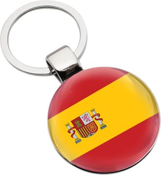 Generic Personalised Engraved with a Spain Spanish Flag Design Silver Round Keyring Presented in a Gift Bag