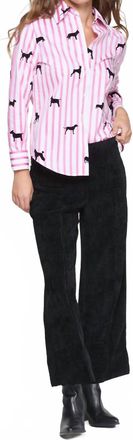 Vilagallo Button Front Stripe Blouse In Dogs