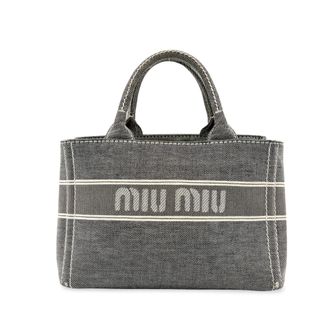 Miu Miu Logo Print Denim Tote Bag Black