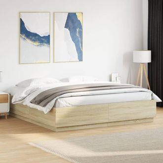 vidaXL Vidaxl - Estructura De Cama Con Luces Led Madera Roble Sonoma 200x200 Cm
